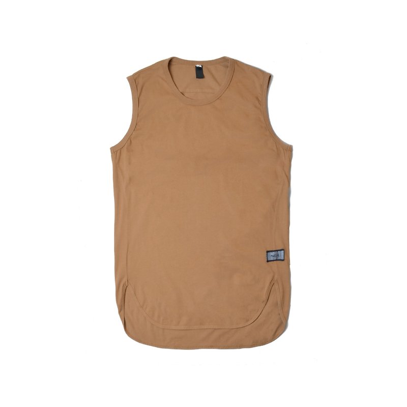 oqLiq-Arc Tank-Bone Brown Long Tank Top (Khaki) - Men's T-Shirts & Tops - Cotton & Hemp Brown