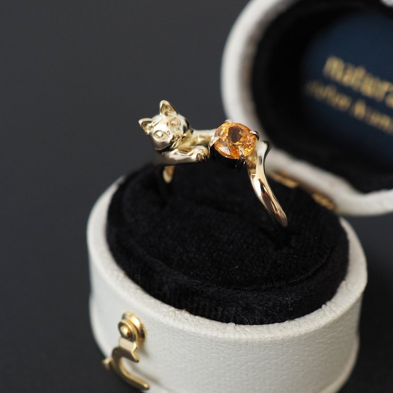 K18マンダリンガーネット 金の猫リング US5 - 戒指 - 貴金屬 金色