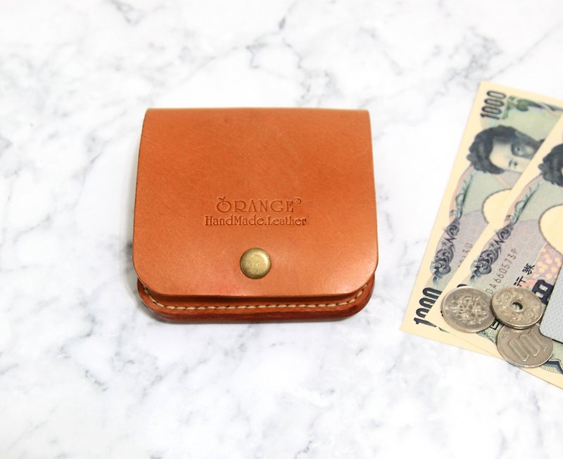 小橘皮 植鞣牛皮磁扣零錢袋 零錢包 皮夾 - 零錢包/小錢包 - 真皮 