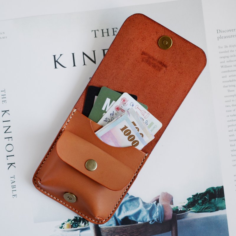小橘皮 植鞣牛皮磁扣零錢袋 零錢包 皮夾 - 零錢包/小錢包 - 真皮 
