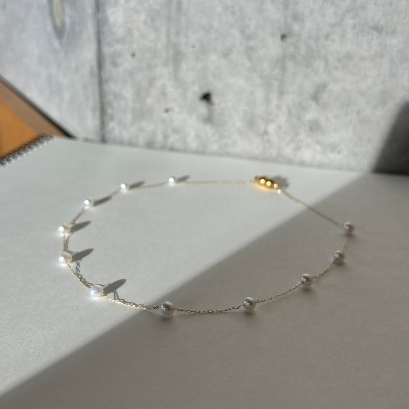 醫療鋼磁吸式 天然 淡水珍珠 項鍊 近圓5mm  極簡優雅 40cm - 項鍊 - 珍珠 白色