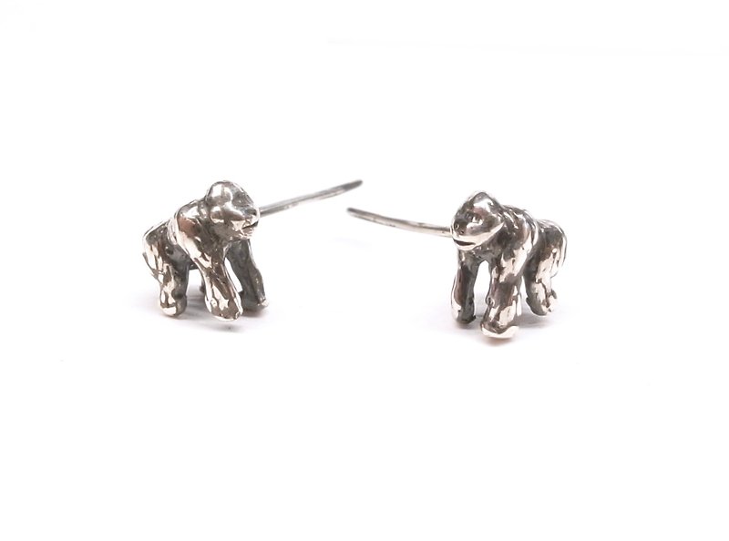 Ermao Silver[Animal Series─Mini Orangutan-Ear Needle] Silver - Earrings & Clip-ons - Silver Silver