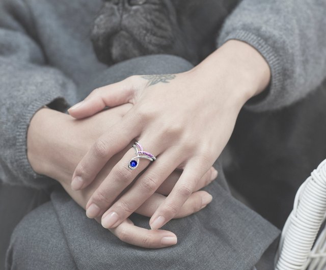 14K ホワイト ゴールド サファイア クリスタルパープル結婚指輪 コンビネーション ティアドロップ型 婚約指輪 婚約 流星 スーツ