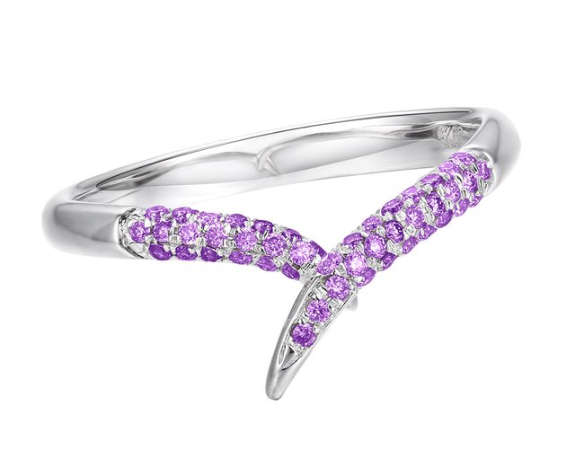 14k ホワイト ゴールド サファイア クリスタルパープル結婚指輪