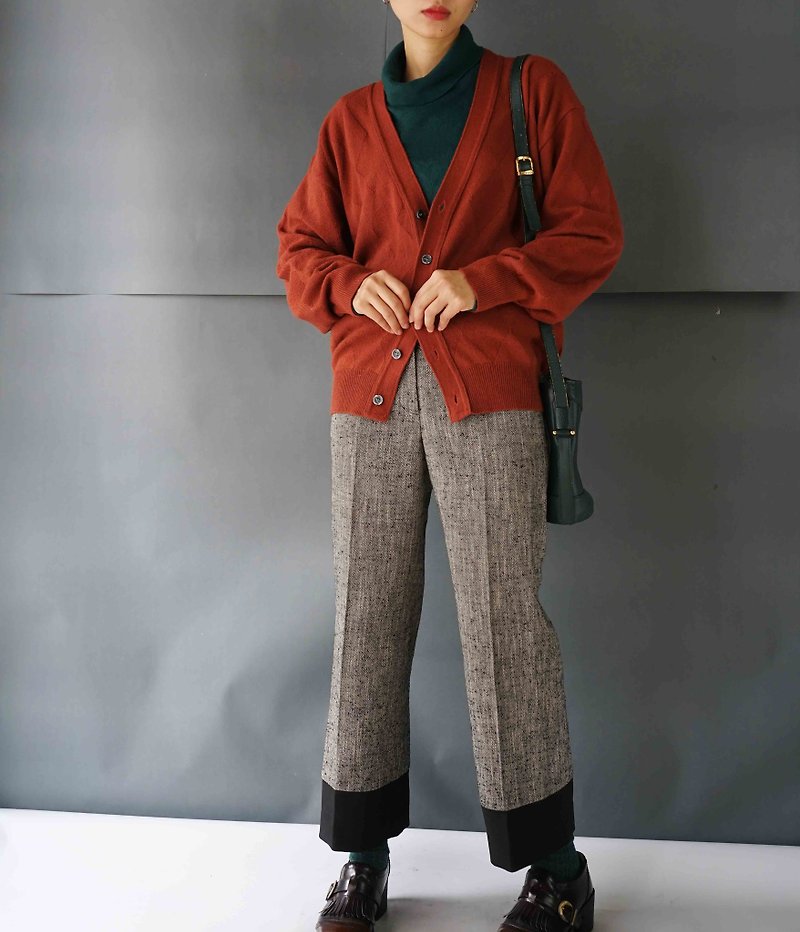 尋寶古著-復古磚紅菱格紋針織外套 - 毛衣/針織衫 - 聚酯纖維 紅色
