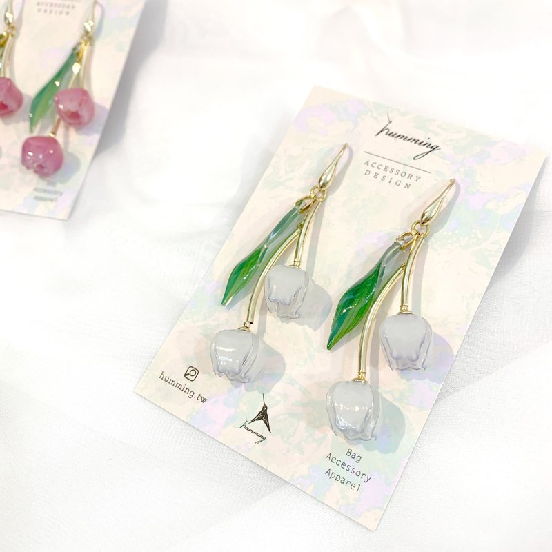 earrings  Lily of the Valley  resin brass - ต่างหู - งานปัก หลากหลายสี