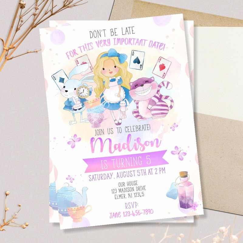 Alice in Wonderland Birthday Invitation Digital / Electronic file - การ์ดอวยพร/การ์ดเชิญดิจิทัล - วัสดุอื่นๆ 