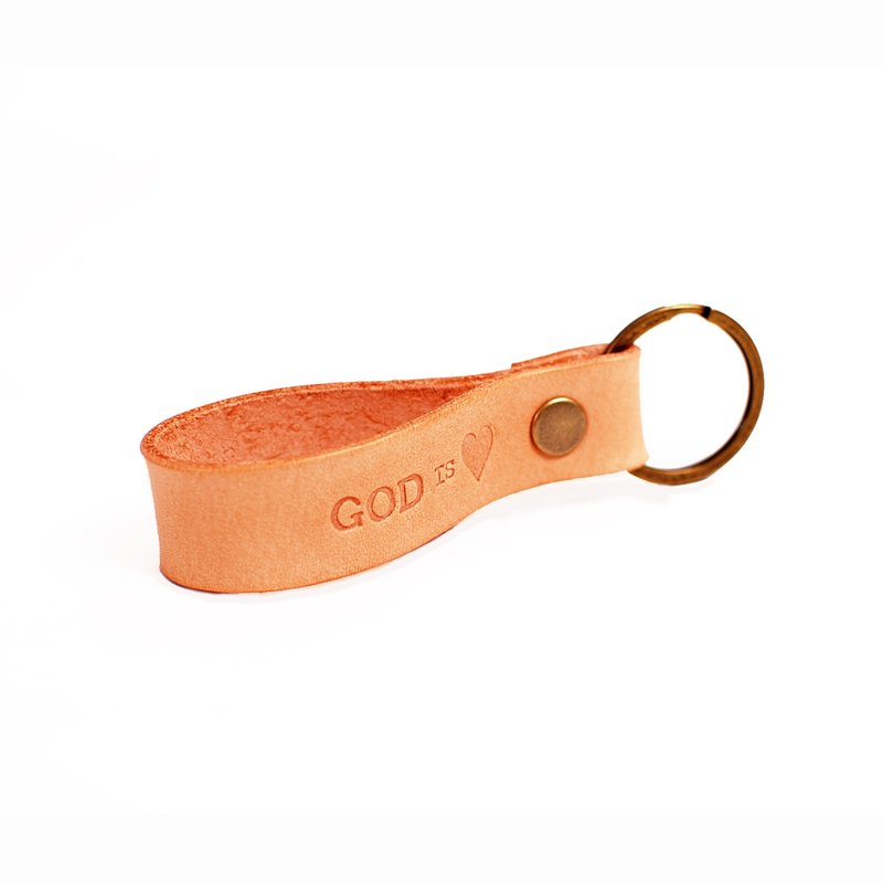 GOD IS LOVE。Leather keychain - Keychains - Genuine Leather Khaki