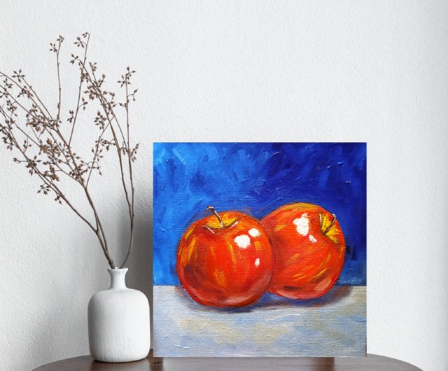 静物真っ赤なリンゴオリジナルの油絵フルーツ絵画フルーツアート - ショップ TatyanaZarArt ウォールデコ・壁紙 - Pinkoi