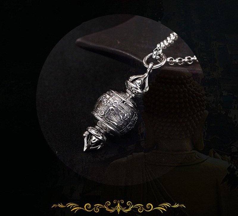 Real 925 Sterling Thai Silver Tibetan Prayer Wheel Pendant without Chain Men - 長項鍊 - 純銀 銀色