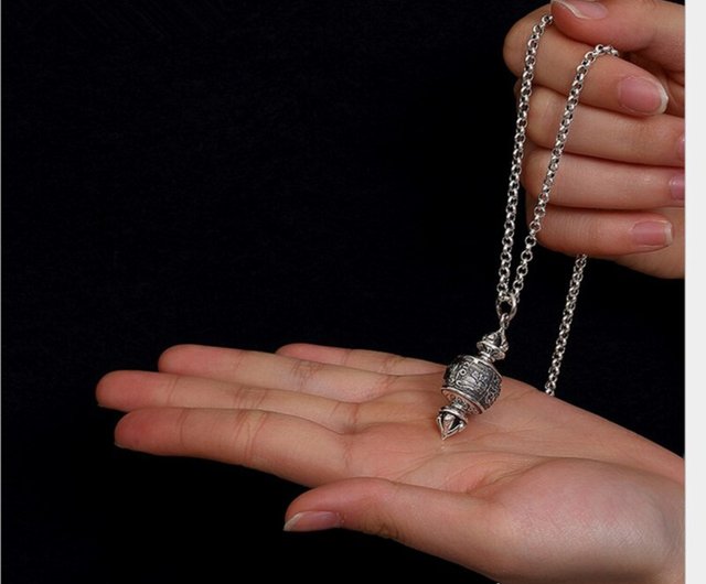 チェーンメンのない本物の925スターリングタイシルバーチベットマニ車