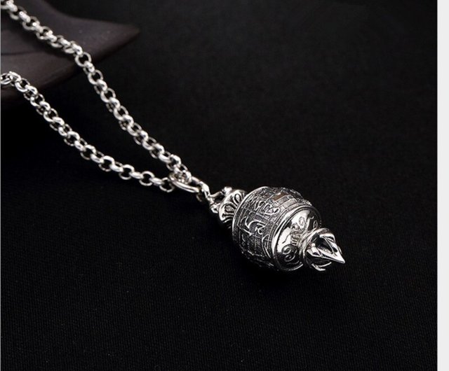 チェーンメンのない本物の925スターリングタイシルバーチベットマニ車