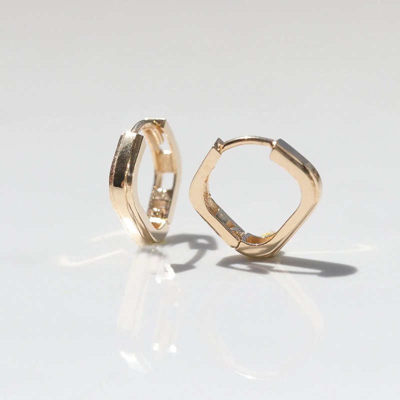 14K gold rhombus earrings (inner diameter 8.5 mm), no need to take them off when taking a shower, and will not fade when exposed to water - Earrings & Clip-ons - Precious Metals Gold