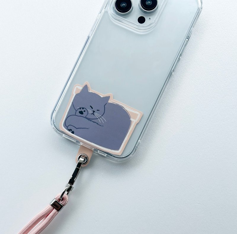 【CINDY CHIEN】Square gray cat mobile phone clip lanyard set - Phone Accessories - Plastic 