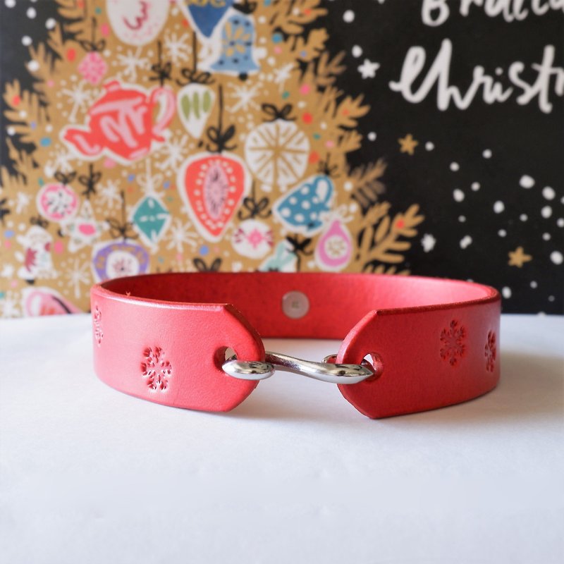 Xmas Snowflakes with a 925 silver bell – 2018 New Product - Collars & Leashes - Genuine Leather Red