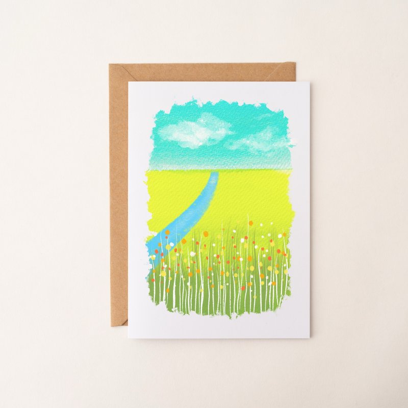 自然風景イラスト入り多目的カード：誕生日カード、ギフトカード、感謝カード、グリーティングカード - はがき・メッセージカード - 紙 多色