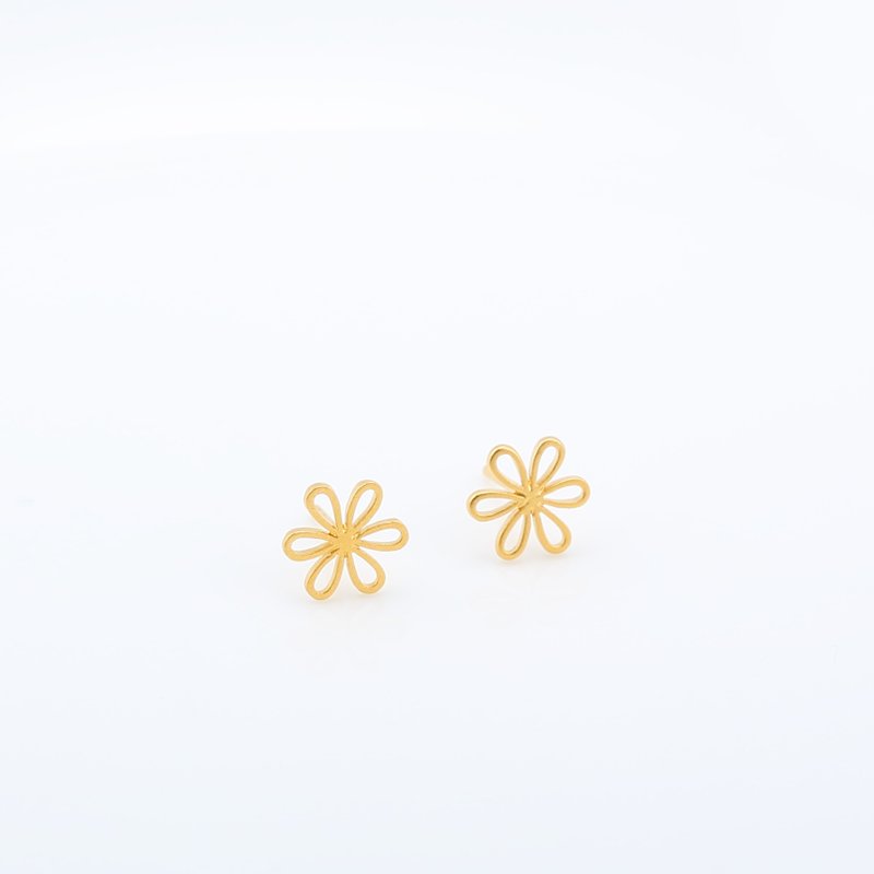 Cute Daisy Flower s925 sterling silver 24k gold plated earrings Birthday gift - ต่างหู - เงินแท้ สีทอง