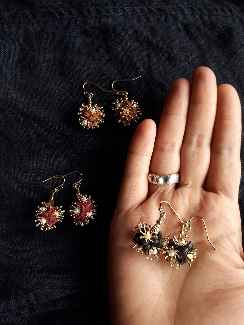 14kgf explosion dandelion pearl earrings_3 colors - Earrings & Clip-ons - Genuine Leather Black