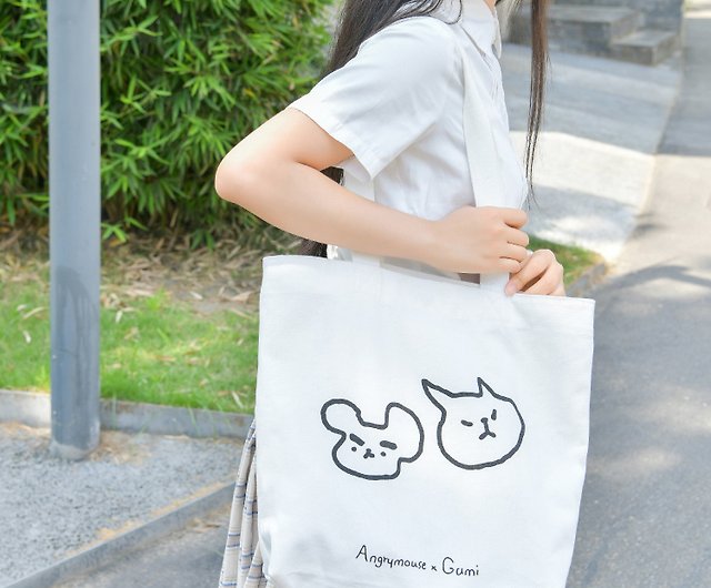 Canvas bag tote bag tote bag cute cartoon large capacity animal restaurant  surrounding - Shop badmouse Handbags & Totes - Pinkoi