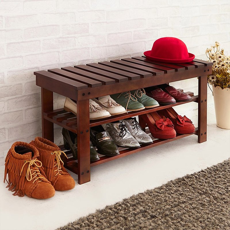 [Wei Man] Simple style shoe storage chair - Storage - Wood Brown