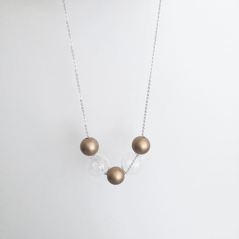 LaPerle golden geometric glass beads transparent bubble bead necklace necklace necklace necklace birthday gift Geometric Glass Golden Ball Necklace - สร้อยติดคอ - แก้ว สีทอง