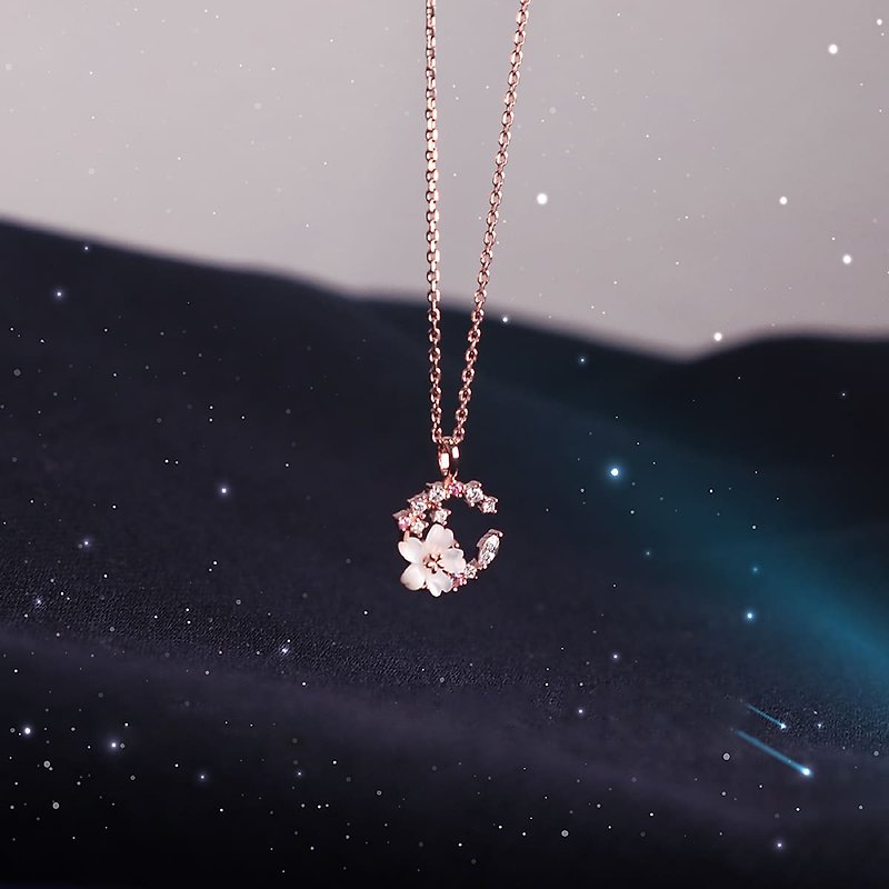 L'amour Moon Flower Necklace (Rose gold) - สร้อยคอ - เงินแท้ 