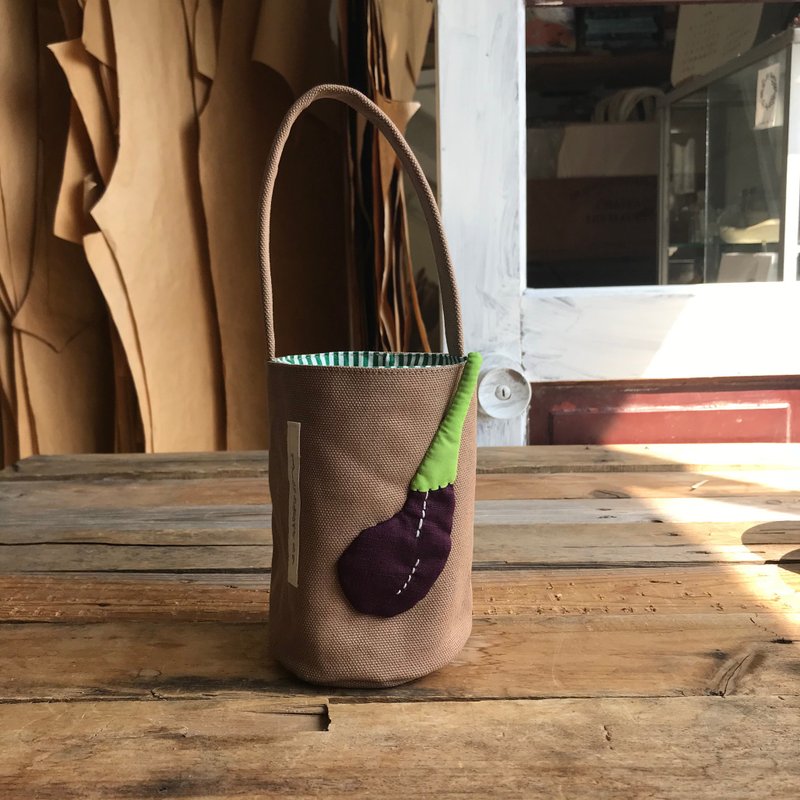 胖茄飲料袋/水壺袋/卡其底 - 手提包/手提袋 - 棉．麻 紫色