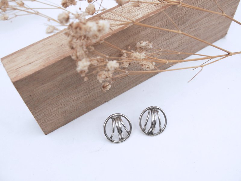 Striped circle sterling silver ear pin - Earrings & Clip-ons - Sterling Silver Silver