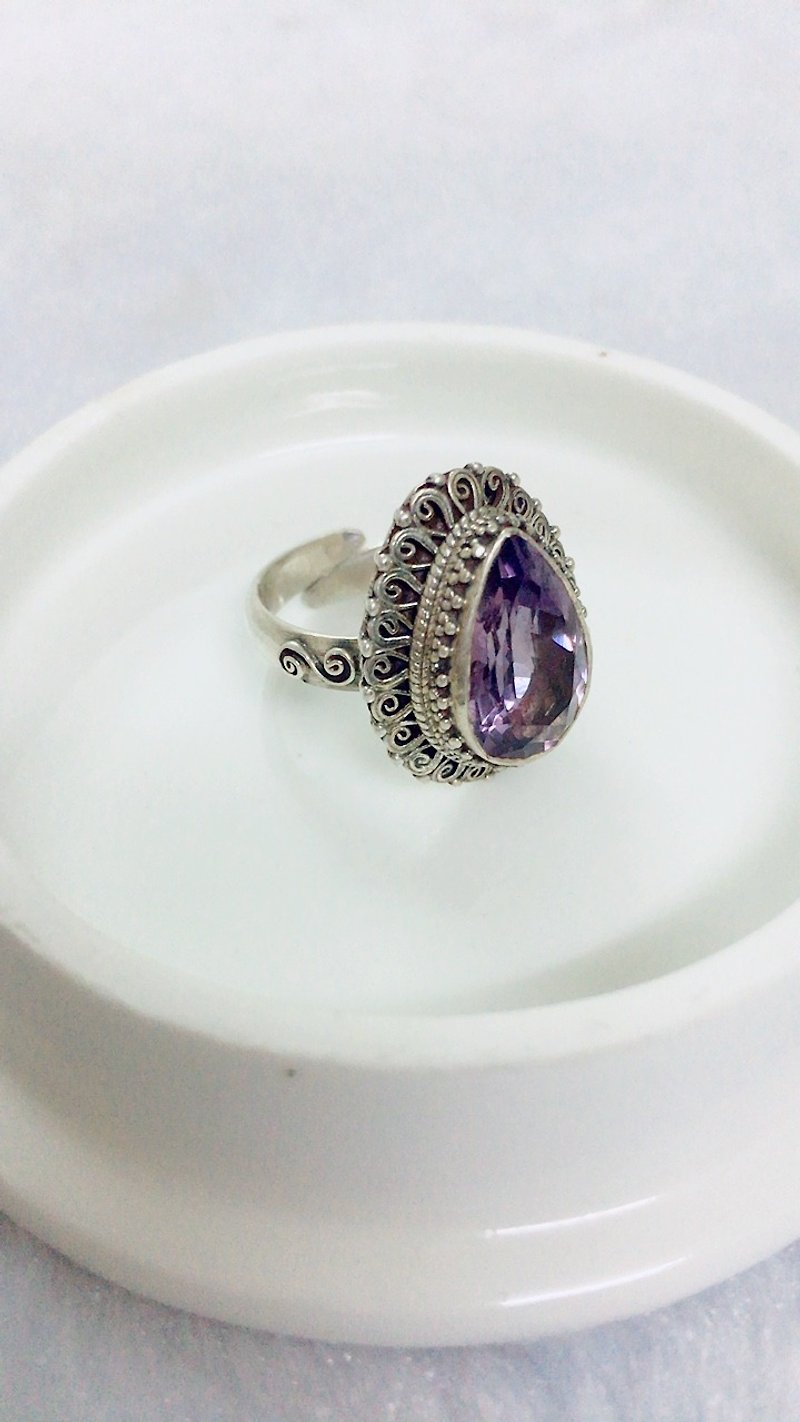 紫水晶 戒指 尼泊爾 手工製 925純銀材質 - 戒指 - 寶石 
