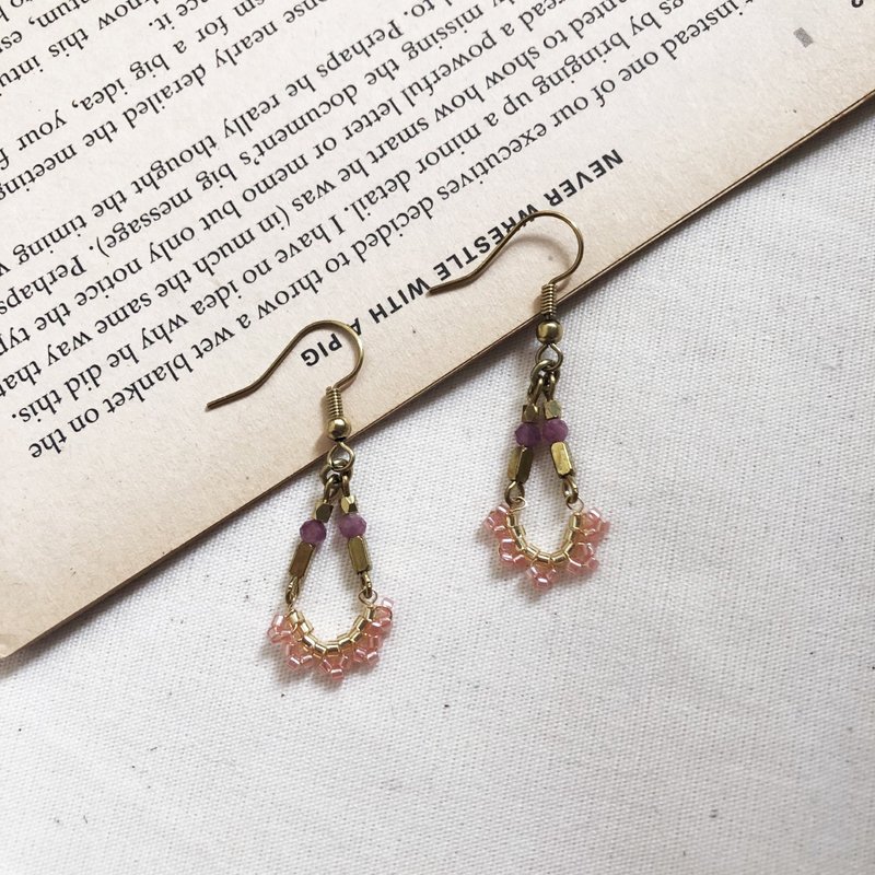 Romantic pink knitted lace Bronze Clip-On earrings can be changed - Earrings & Clip-ons - Copper & Brass Multicolor