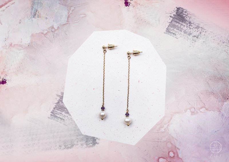 Birthstone of February-Amethyst Amethyst Miss Elegant Series Dangle Earrings / Clip-on - ต่างหู - เครื่องเพชรพลอย สีม่วง