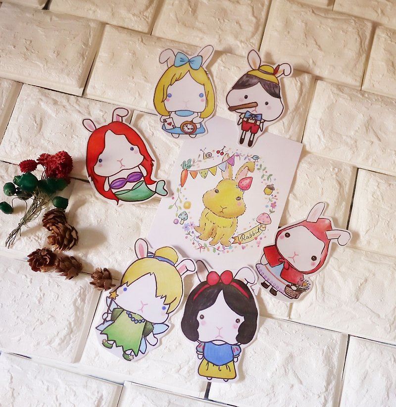 [Surprise Package_Bunny Fairy Tale] One postcard + six fully waterproof stickers - การ์ด/โปสการ์ด - วัสดุกันนำ้ หลากหลายสี
