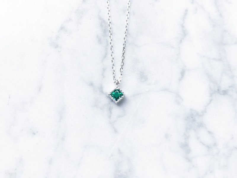 ::Light light series:: Small square (emerald) Basic cut sterling silver clavicle chain (2.0) - Collar Necklaces - Gemstone 
