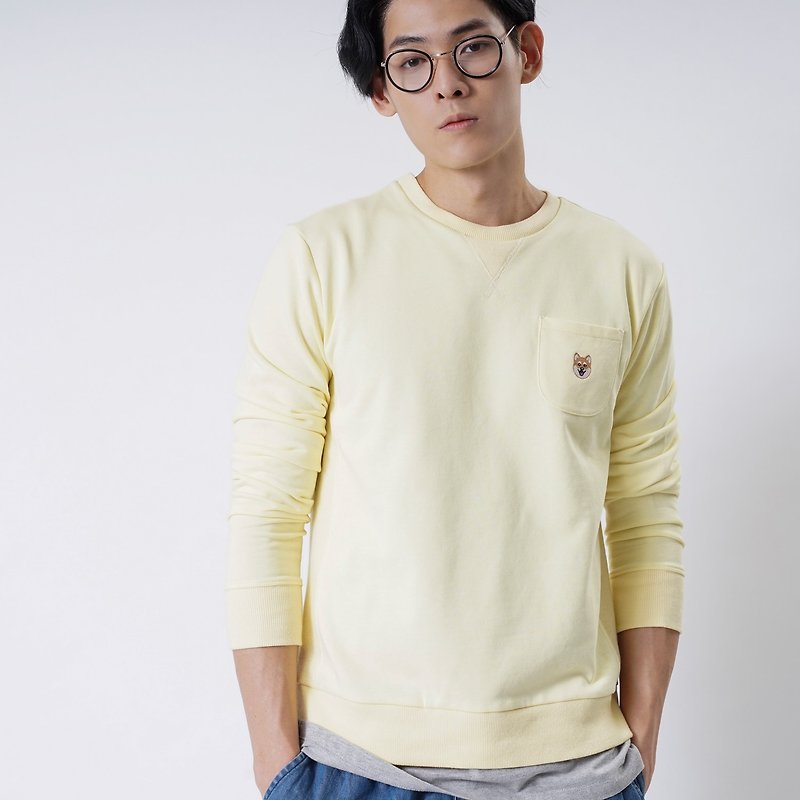 【Pjai】Embroidery Sweatshirt - Yellow//Pink//Grey (SW070) - Unisex Hoodies & T-Shirts - Cotton & Hemp Yellow