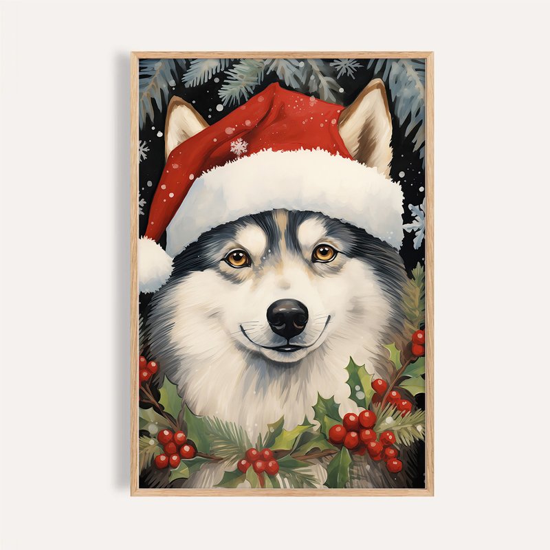 クリスマスアニマルスタイル / クリスマススノーウルフ 祝祭ポスター フレームレスアート - ポスター・絵 - 紙 