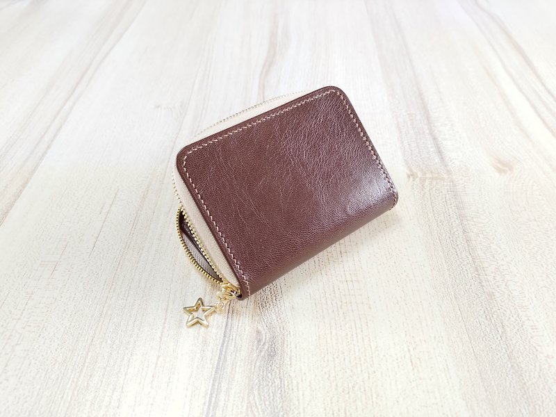 Short zipper clip ㄇ type zipper short clip genuine leather hand-stitched - Wallets - Genuine Leather 