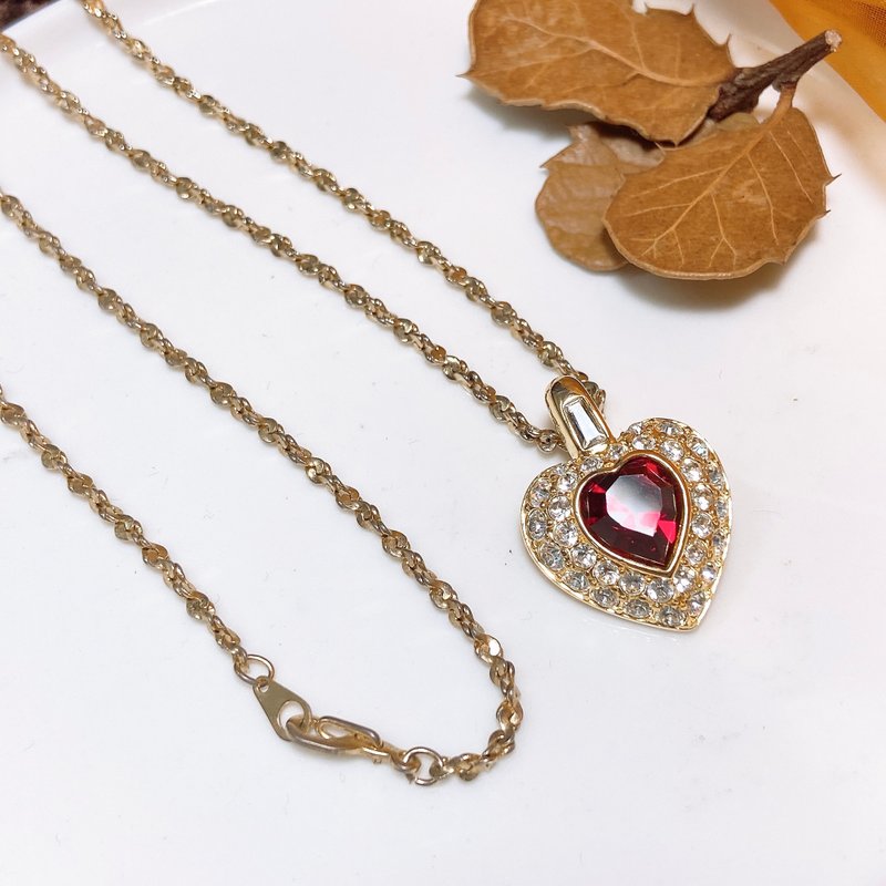 [Western antique jewelry] Nolan Miller extremely sparkling light love heart detachable and delicate Rhine necklace - สร้อยคอ - เครื่องประดับ สีแดง