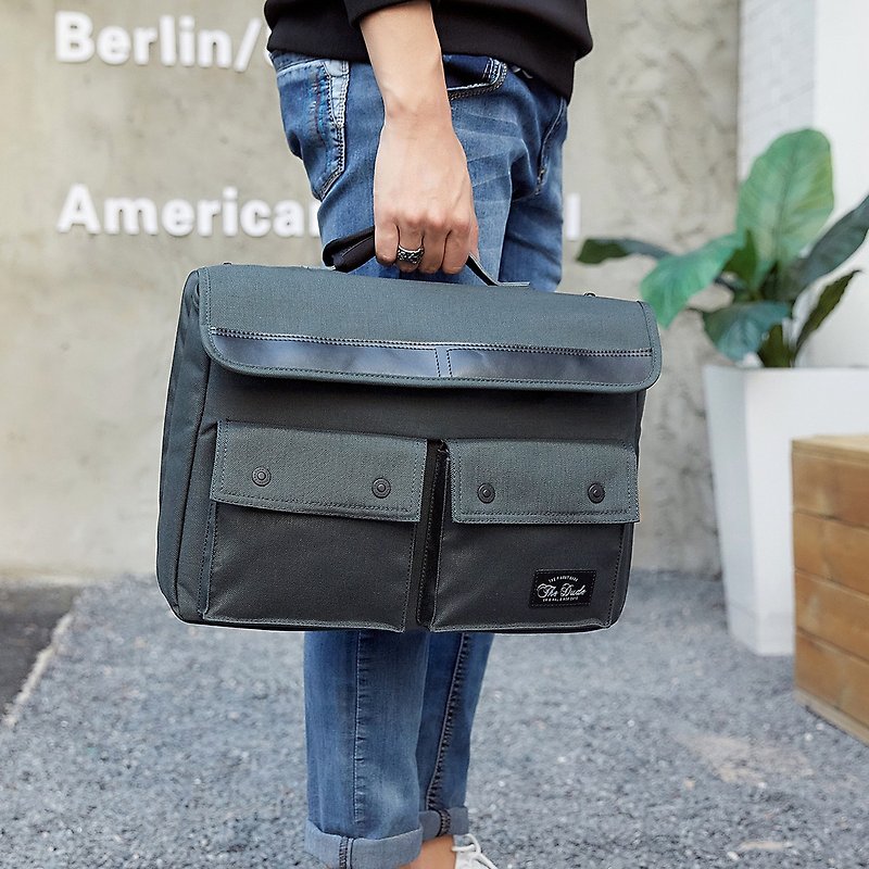 Briefcase Tote Bag Computer Bag Dual-use Shoulder Bag Waterproof Cloth Spirit - Gray Green - กระเป๋าแล็ปท็อป - วัสดุอื่นๆ สีเขียว