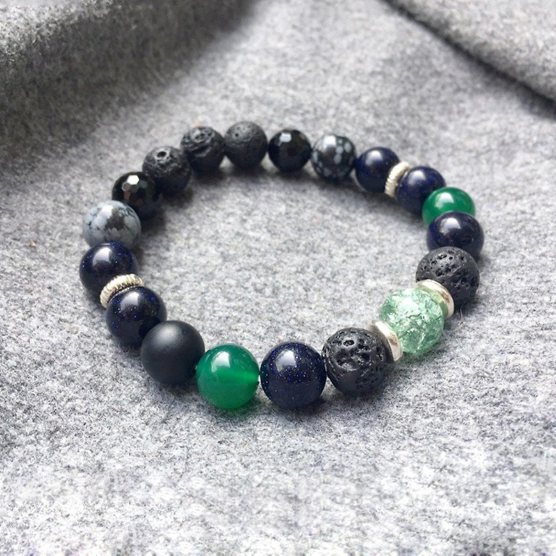 Day trip :: Natural Stone - 925 Silver / Stone/ cut agate / volcanic / green agate / blue gold dust / reckless confidence / birthday gift / gift bracelet bracelet custom design - สร้อยข้อมือ - เครื่องเพชรพลอย สีเขียว