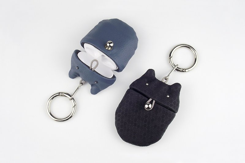AirPods耳機保護套 有線耳機通用收納皮套鑰匙包 小熊款 - 耳機保護套/殼 - 人造皮革 黑色