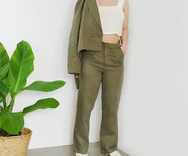 Linen trousers, office wear, Linen, polite color - Shop earthtone