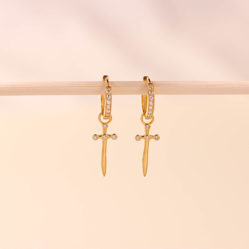 原創設計小眾ins風歐美風十字架耳環耳扣 s924銀鍍18k金色潮耳環 - 耳環/耳夾/耳骨夾 - 銀 金色
