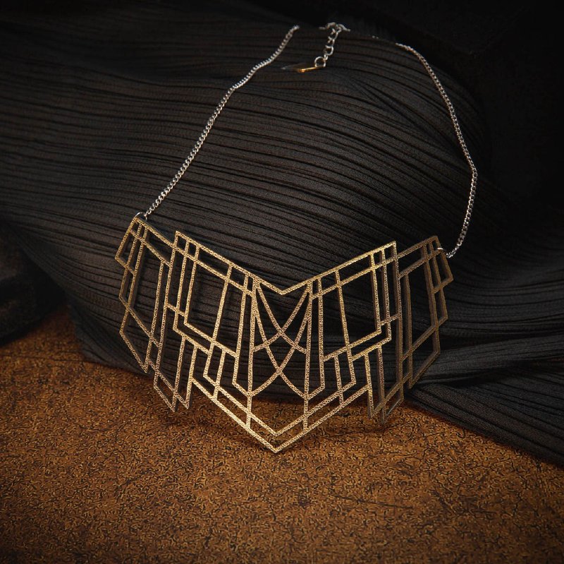 [Gatsby Series] Gatsby ArtDeco Metal Texture Cowhide [Gatsby Series] - Necklaces - Genuine Leather Gold