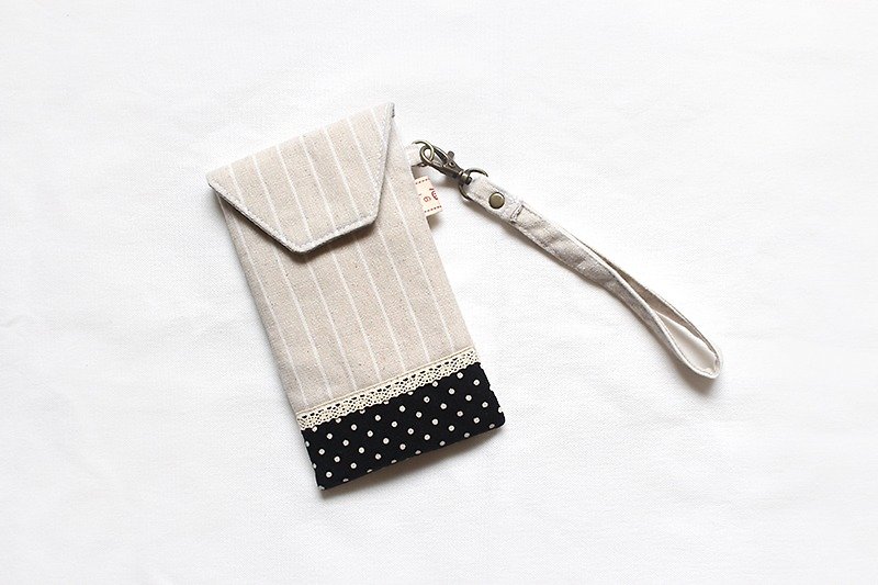 Forest fresh department stitching lace stripe mobile phone bag / storage bag - Phone Cases - Cotton & Hemp 