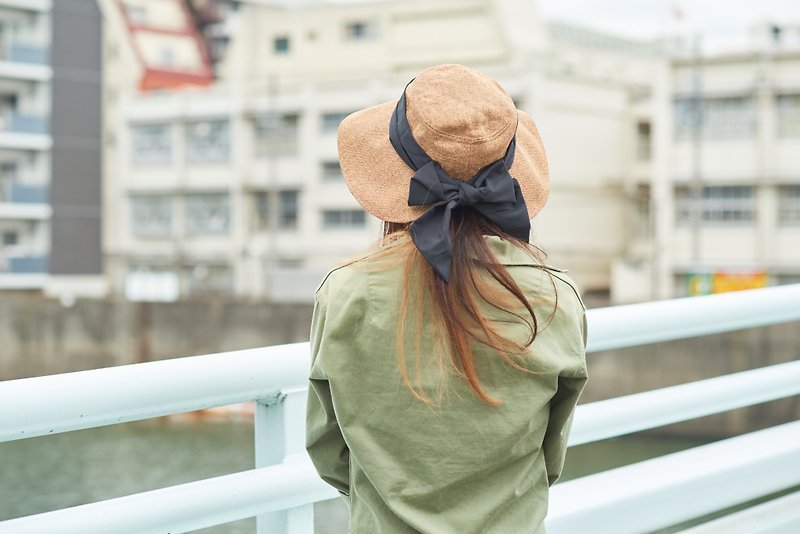 Burlap Mesh Summer Sun Hat for Women Japanese Design - หมวก - เส้นใยสังเคราะห์ สีนำ้ตาล
