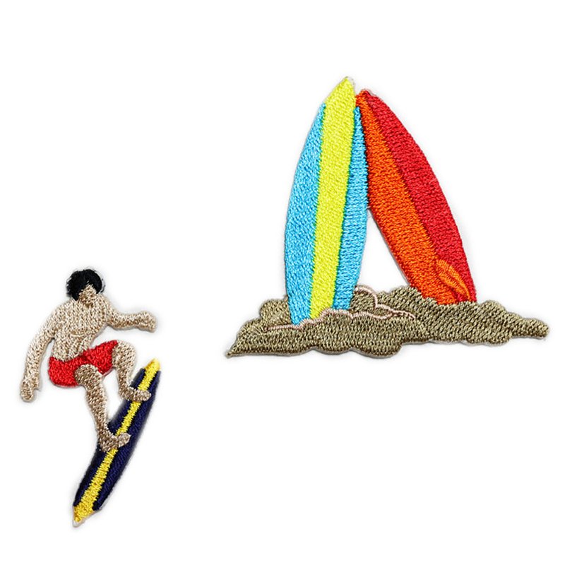 Man Surfing Surfboard Patch Iron on Sew On Clothes Embroidered Badge iron on Sur - เข็มกลัด/พิน - งานปัก สีแดง