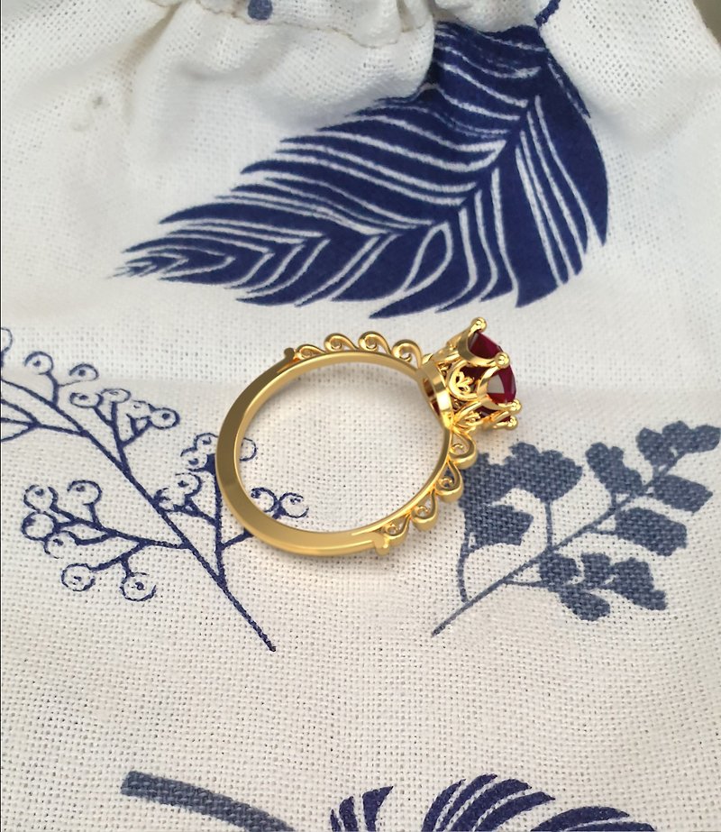 Ruby earring Silver ring, Gold Red ruby, Natural ruby ring, July Birthstone Gift - 戒指 - 寶石 咖啡色
