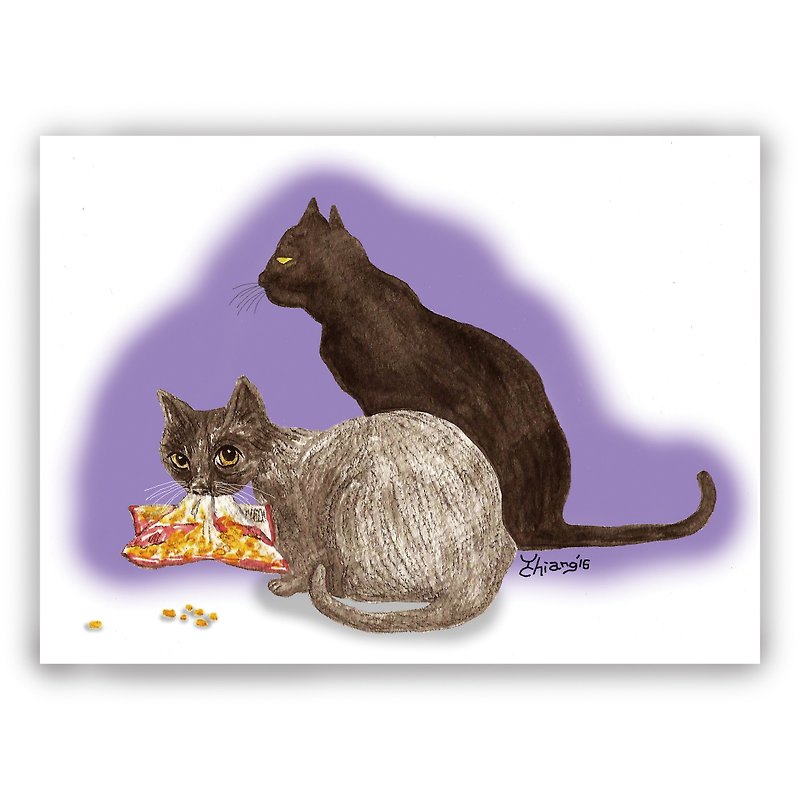 手描きイラスト 万能カード / カード / ポストカード / イラストレーター カード -ブラック猫 子猫 盗む猫 ミステリー - カード・はがき - 紙 