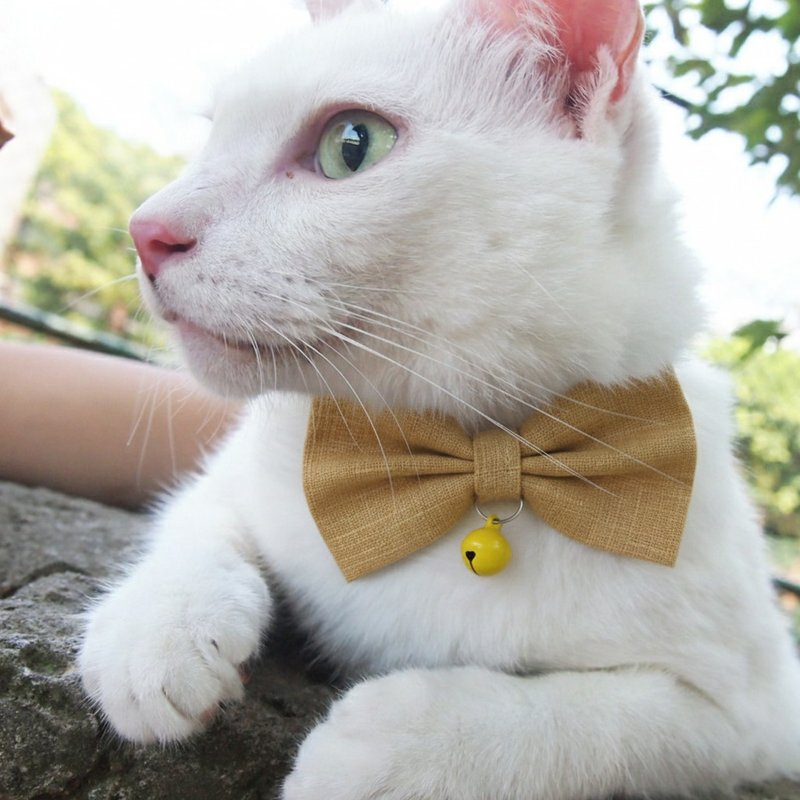 Yellow bow pet decorative collar for cats, small dogs and mini dogs - ปลอกคอ - ผ้าฝ้าย/ผ้าลินิน สีเหลือง