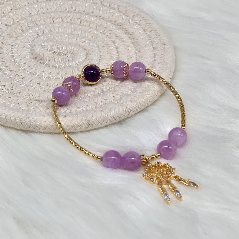 Natural Lavender. Amethyst. Dream Catcher Pendant Crystal Bracelet - Bracelets - Crystal Purple